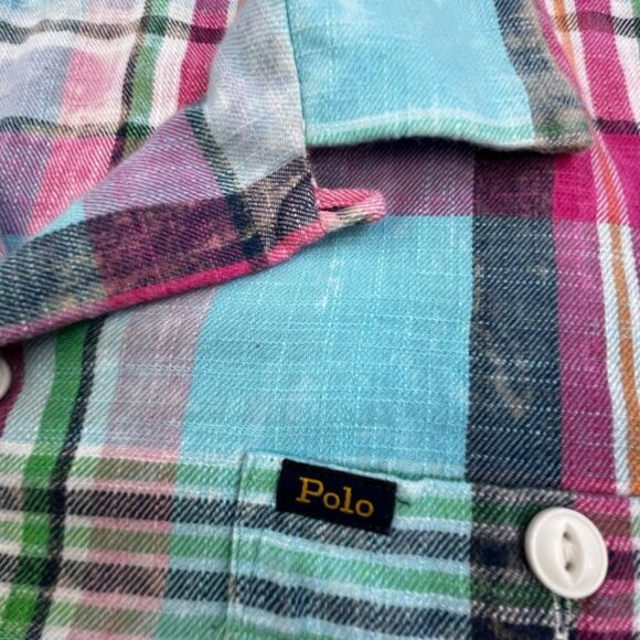 Polo Ralph Lauren Flannel Shirt Mens Small Loop Collar Plaid Chest Pockets - Picture 2 of 12